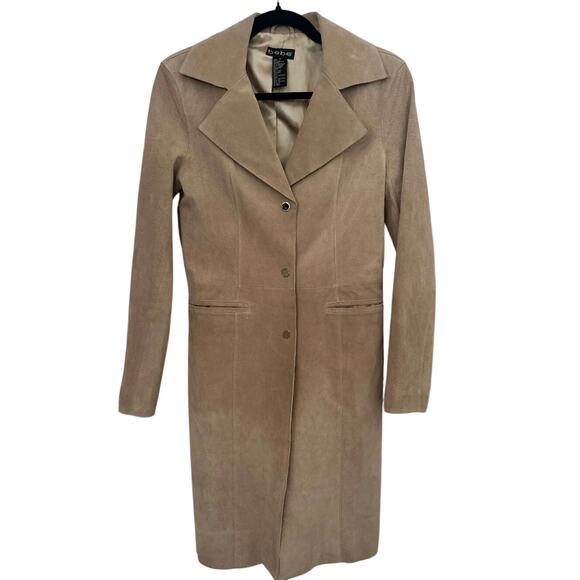 Vintage Bebe Coat Women's Size Small Tan Genuine Suede Leather Y2K Overcoat - Picture 2 of 9
